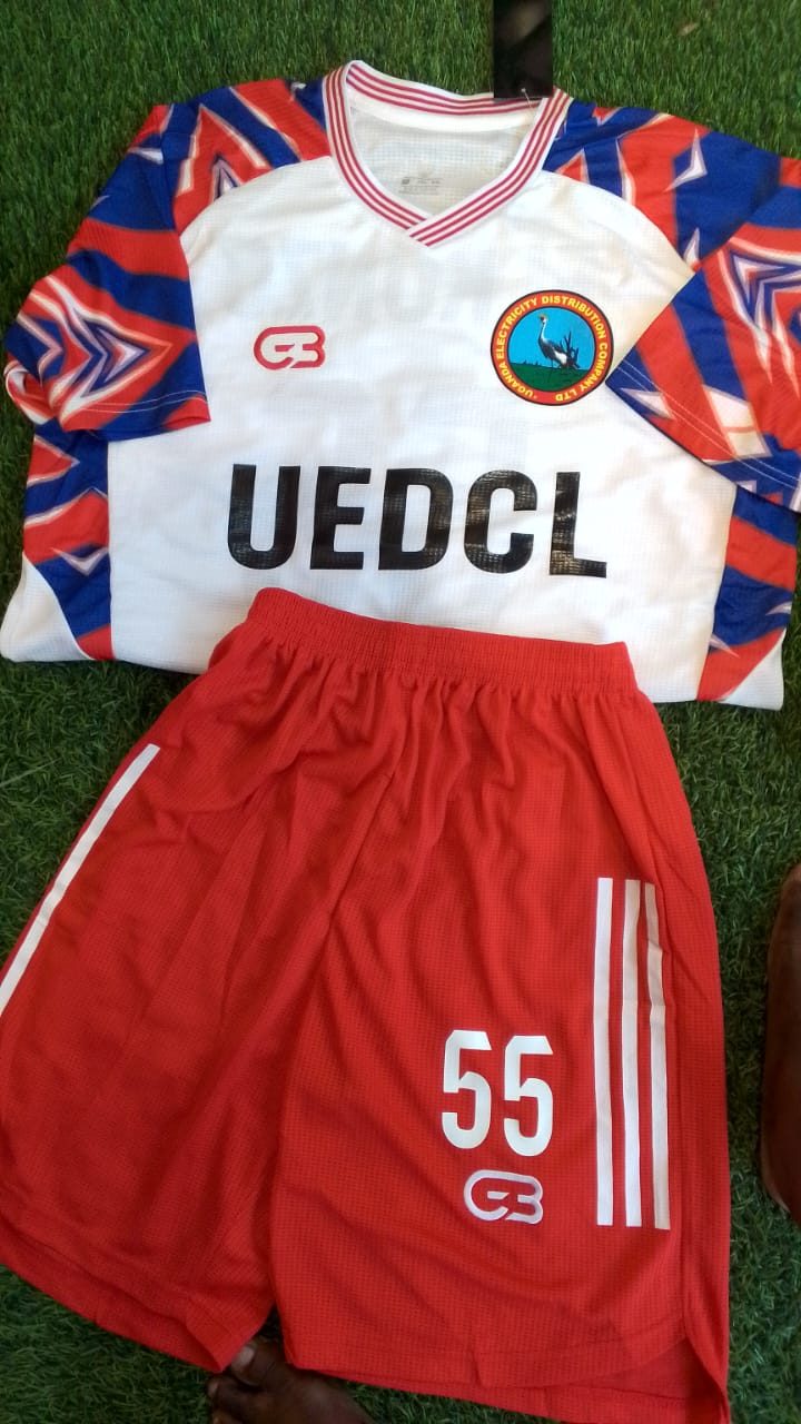 A football kit branded for Uganda Electricity Distribution Company Ltd