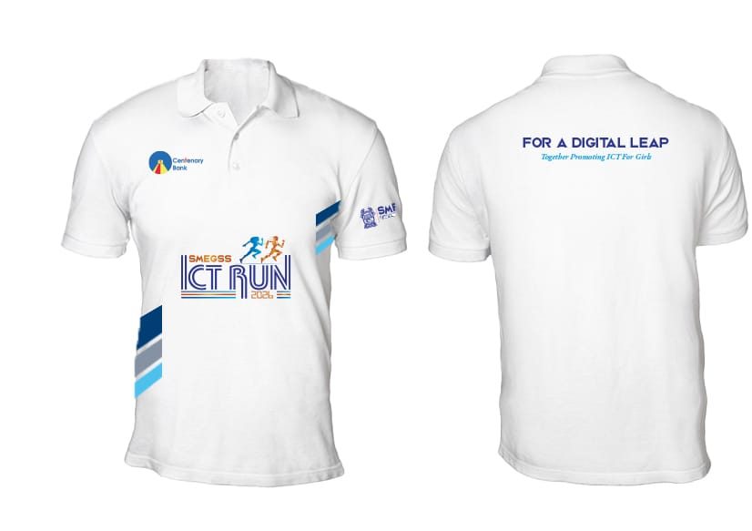 A branded polo shirt, front and back, produced for the SMEGSS ICT Run