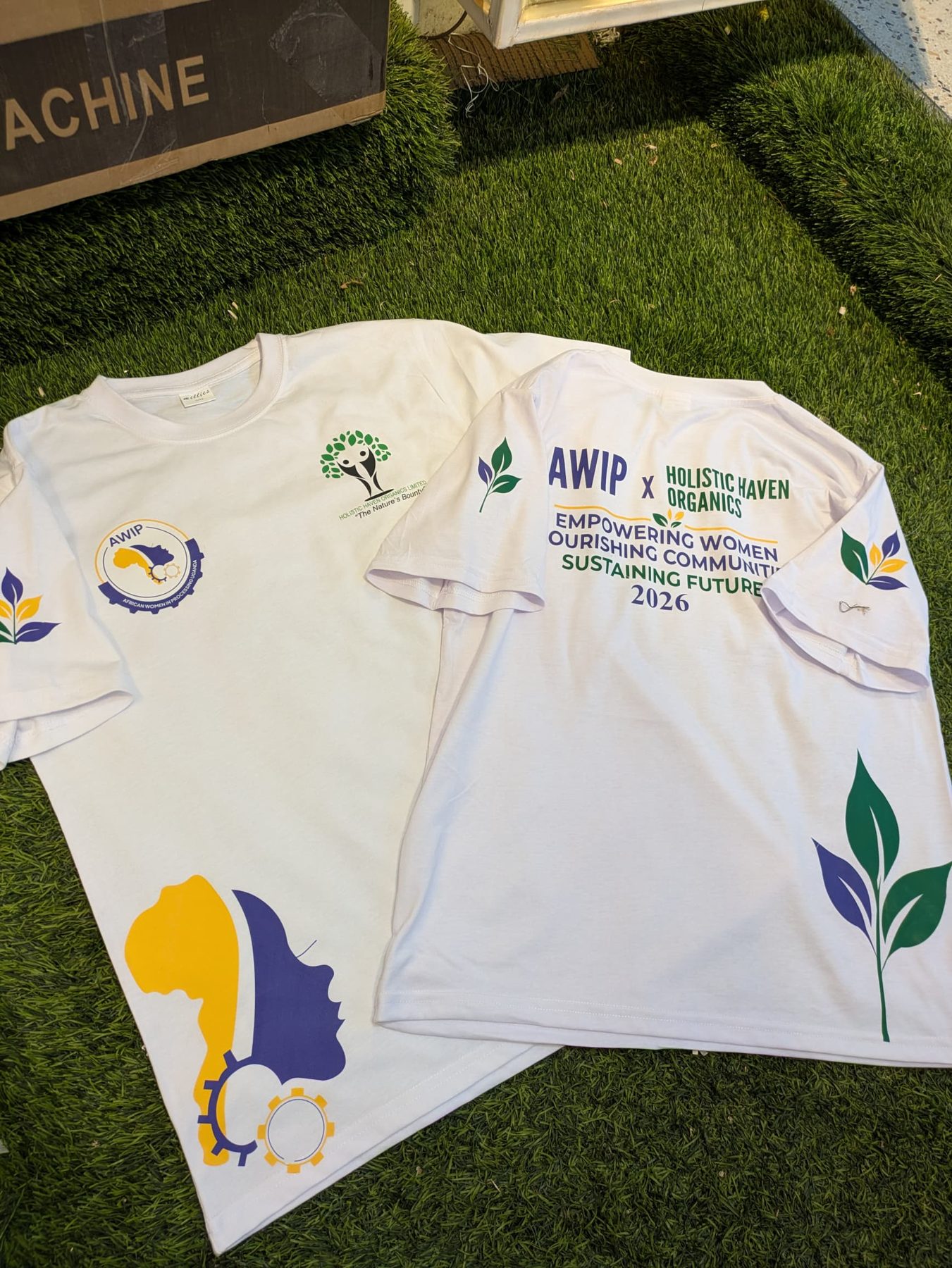 Branded t-shirts produced for a client campaign, ready for delivery